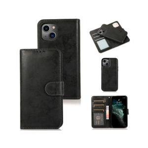 iPhone 14 - Vintage 2-In-1 Læder Etui M. Aftageligt Cover - Sort/Grå