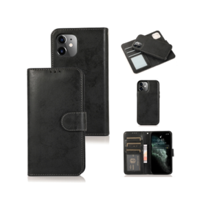 iPhone 12 - Vintage 2-In-1 Læder Etui M. Aftageligt Cover - Sort/Grå